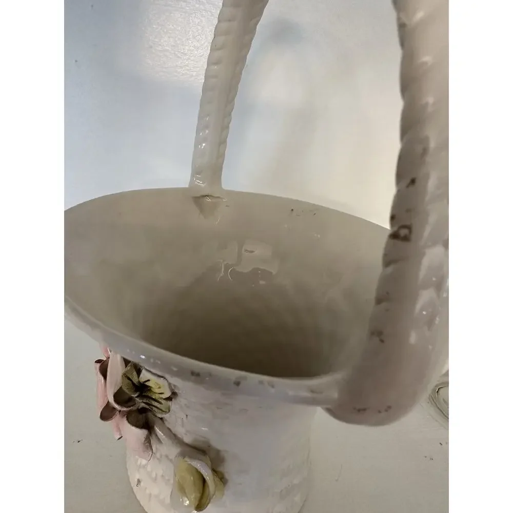Vintage Porcelain Rose Flower Basket Italy Italian